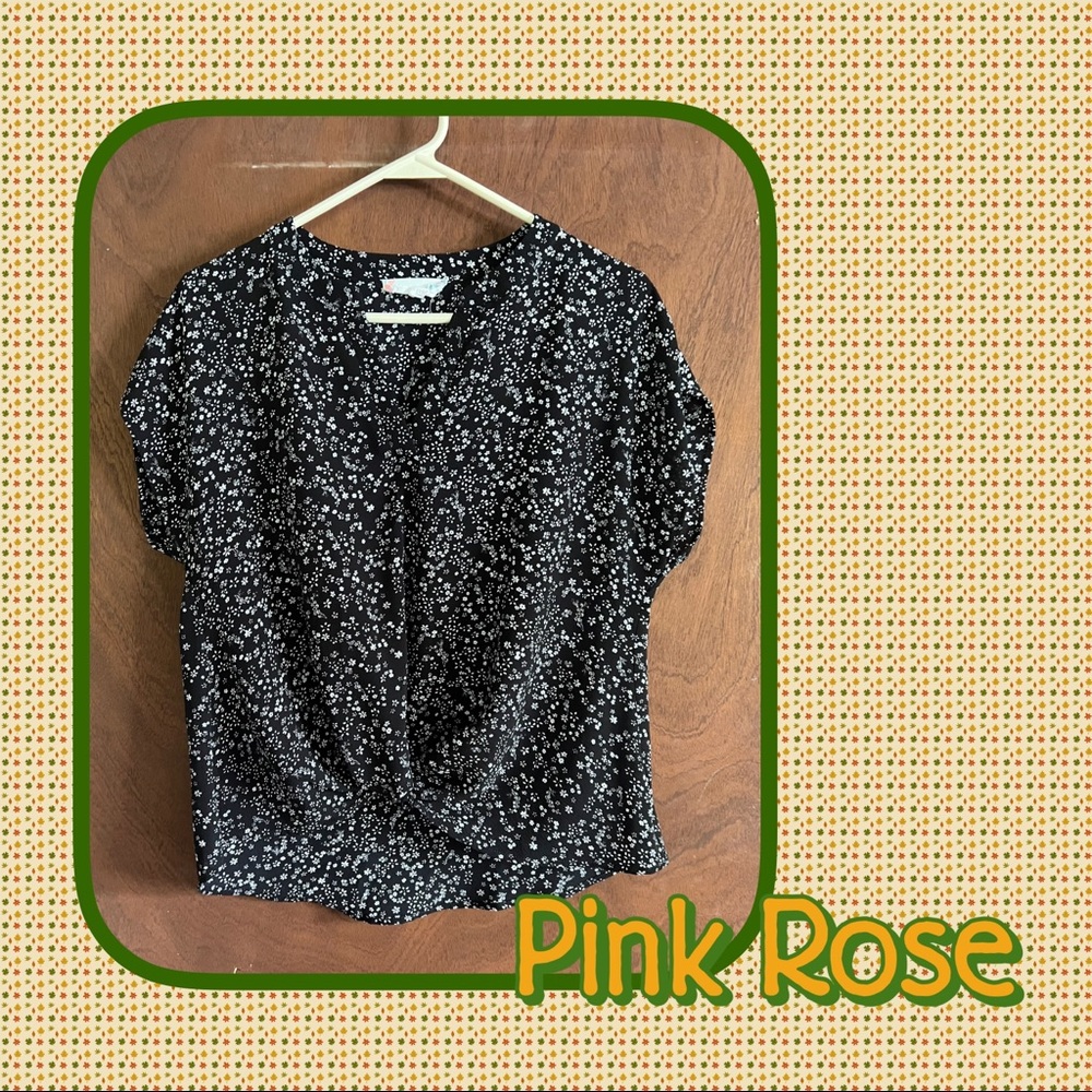 Pink Rose Front Tie Blouse⚫️